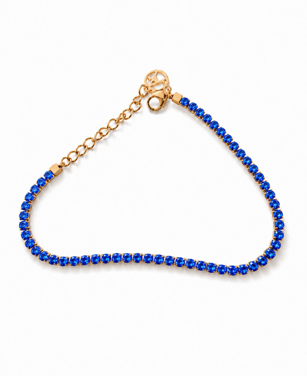 Glanzmoment Tennisarmband mit saphirblauen Zirkonia-Steinen und goldarbenerFassung