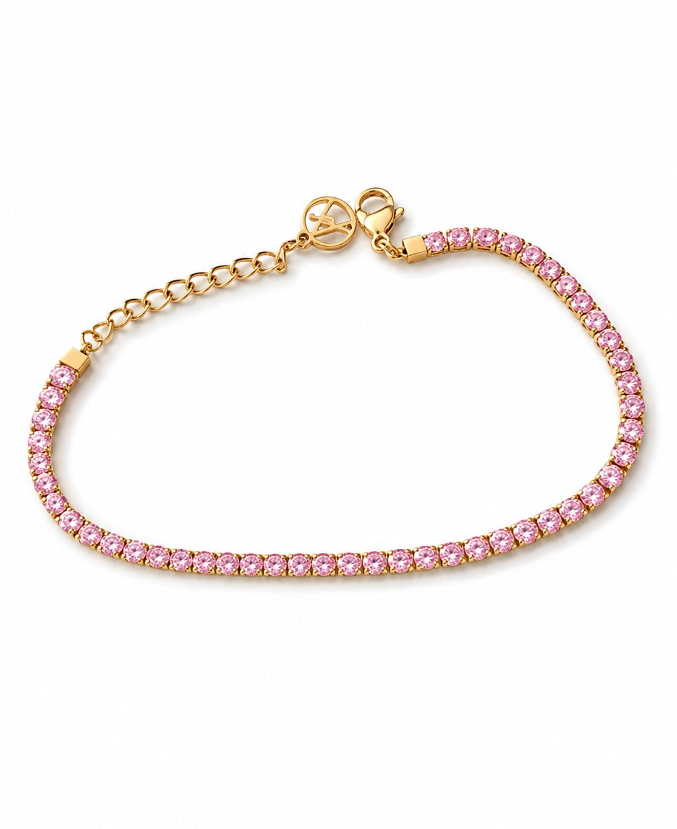 Glanzmoment Tennisarmband mit rosafarbenen Zirkonia-Steinen und goldfarbener Fassung