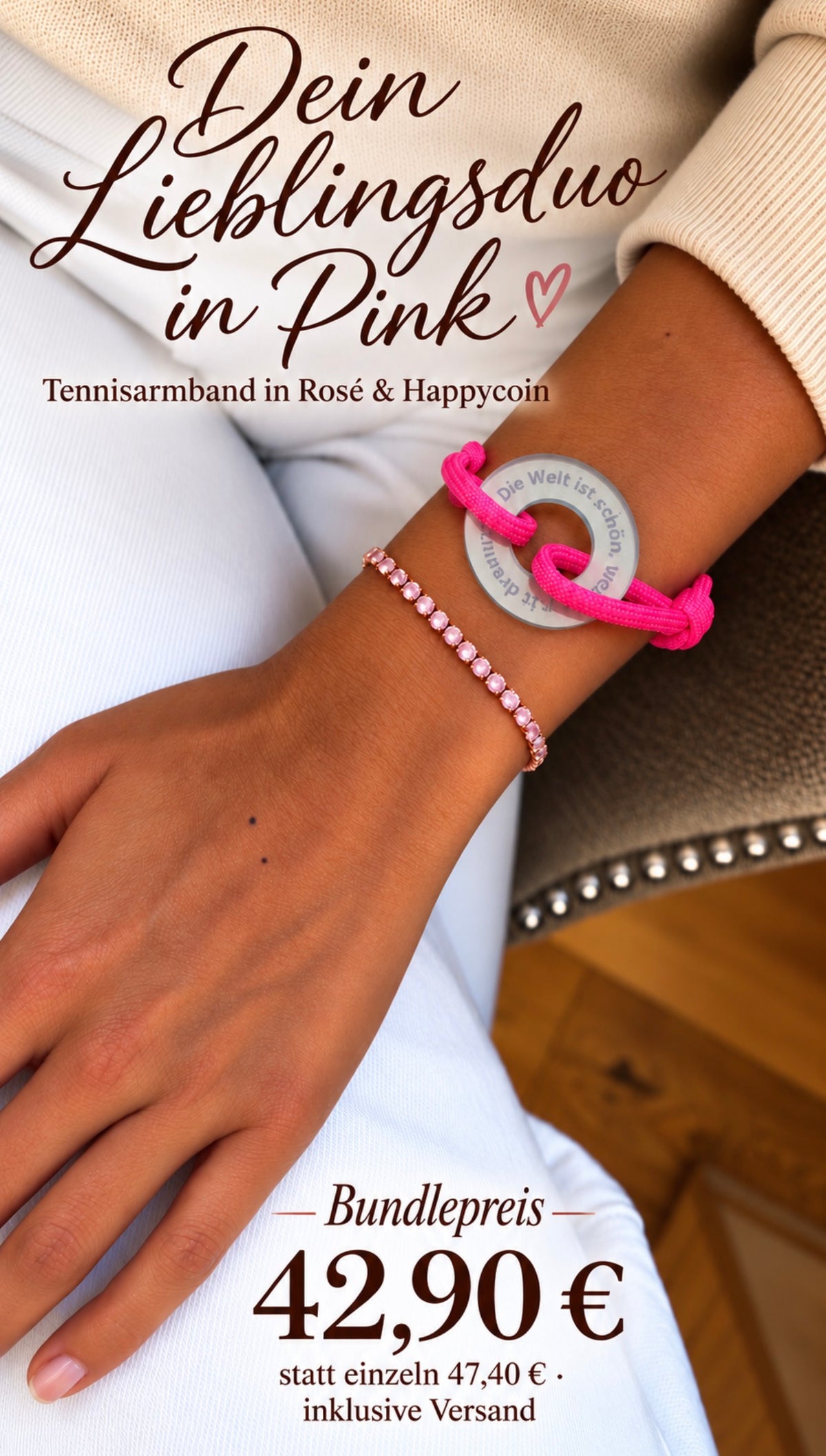 Lieblingsduo in Pink – Happycoin & Tennisarmband in Rosé